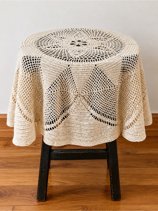Vintage Other - Vintage Handmade Crochet Lace Tablecloth Round Cotton